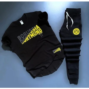 Amor Man Büyük Beden Özel Tasarım Borussıa Dortmund Baskılı %100 Pamuk Kısa Kollu Yazlık Erkek Eşofman Takımı