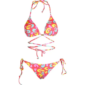 Beria Kadın Çapraz Bağlama Detaylı Üçgen Ipli Pembe Desenli Bikini Takımı