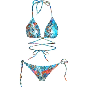 Beria Kadın Çapraz Bağlama Detaylı Üçgen Ipli Mavi Desenli Bikini Takımı