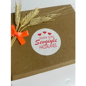 Butik Sosyetik Sizin Için Sevgiyle Hazırlandı Kalpli Kırmızı Yazılı Yuvarlak Yapışkanlı Etiket 4 x 4 cm 120 Adet