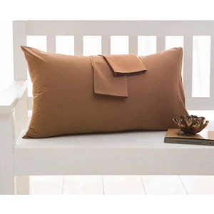 Kahve Renkli Pamuklu Kumaştan Kapaklı Yastık Kılıfı (2 Adet) 50  x  70  cm