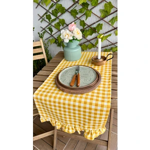 Decamor Home Dertsiz Leke Tutmaz Vintage Fırfırlı Pötikare Sarı Runner
