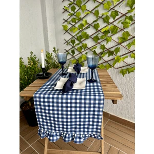 Decamor Home Dertsiz Leke Tutmaz Vintage Fırfırlı Pötikare Lacivert Runner