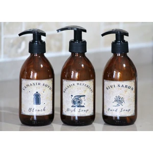 JUNİBELİW 3Lü Set Vintage Amber Cam Şişe Sabunluk 3X250Ml Bulaşık Deterjanlık Sıvı Sabunluk Çamaşır Suyu