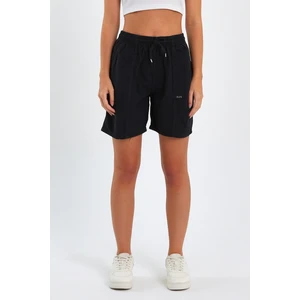 Tarz Cool Kadın Siyah Rahat Kesim Keten Şort