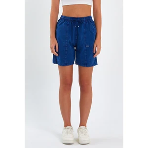 Tarz Cool Kadın Lacivert Rahat Kesim Keten Şort