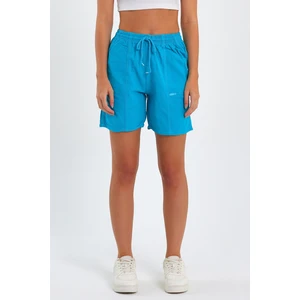 Tarz Cool Kadın Mavi Rahat Kesim Keten Şort