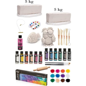 Vakumlu Çamuru Beyaz 5x2 kg Rich Master Mix 60CC Akrilik 12'li Canlı Renk Seramik Başlangıç Seti