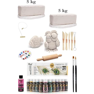 Vakumlu Çamuru Beyaz 5x2 kg Rich Master Mix 60CC Akrilik 12'li Metal Renk Seramik Başlangıç Seti