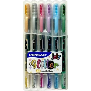 Simli Jel Kalem 6 Renk 1 Paket 1.0 mm Plastik Kutulu Simli Kalem Seti Altın Sarı Gümüş Gri Pembe Mor Mavi Yeşil