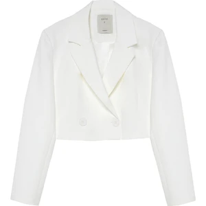 Kruvaze Crop Blazer Ceket Ekru