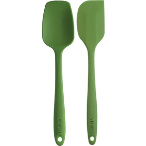 Silikon Kaşık Spatula Seti Büyük Boy Yanmaz Yapışmaz Çizmez Yeşil 2'li