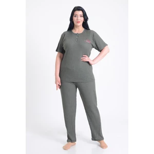 Pınkmark Kadın Haki Kısa Kol Nakışlı Büyük Beden Pijama Takımı PMTK25606