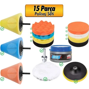 Oto Araç Araba Jant Pasta Cila Çizik Giderici Yün Polisaj Süngeri Pedi 115 Mm Parlatma 15 Parça Seti