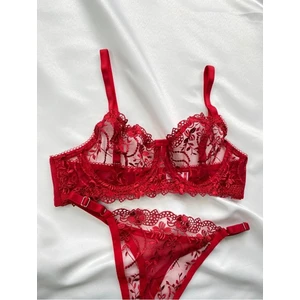 Kırmızı Dantelli Brode Takım