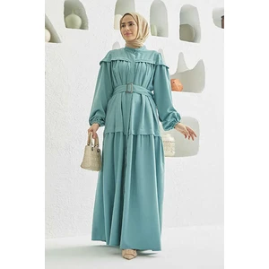 6605-CARLA Büzgülü Kuşaklı Elbise Mint Yeşili