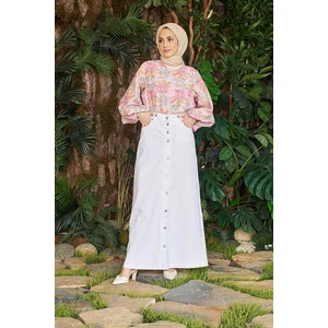 2079-DÜĞMELİ  Kot  Etek Beyaz