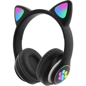 Metafaz Ticaret Stn-28 LED Işıklı Kedi Kulak Sevimli Bluetooth 5.0 Wireless Kulak Üstü Kulaklık