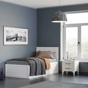 adore mobilya Country Bazalı Tek Kişilik Karyola-Mat Lake Beyaz 105X105X205 cm (Gxyxd)