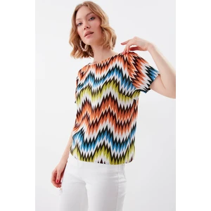 Zigzag Desen Kısa Kol Bluz