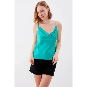 Ip Askılı Degaje Yaka Saten Bluz