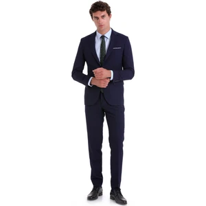 Lacivert D. Slim Fit Mono Yaka Desenli Klasik Takım Elbise