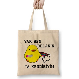 Belalı Civciv Bez Çanta Uzun Saplı