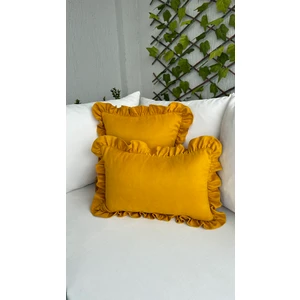 Valentia Decor Koyu Hardal Sarısı Fırfırlı Kırlent Kılıfı