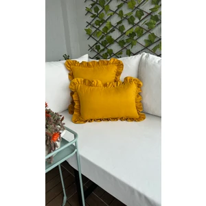 Valentia Decor Koyu Hardal Sarısı Fırfırlı Kırlent Kılıfı