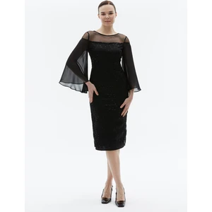O Yaka Payetli Siyah Standart Kadın Elbise 23YSL7312
