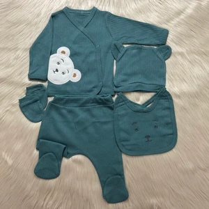 Yeni Sezon 5 Parça Erkek Ayı Aplikeli Yeni Doğan Hastane Çıkış Zıbın Seti