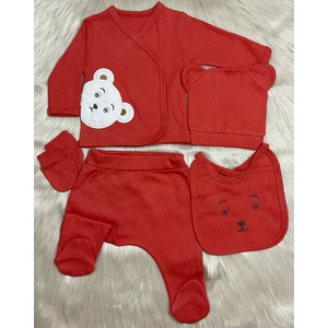 Yeni Sezon 5 Parça Erkek Ayı Aplikeli Yeni Doğan Hastane Çıkış Zıbın Seti