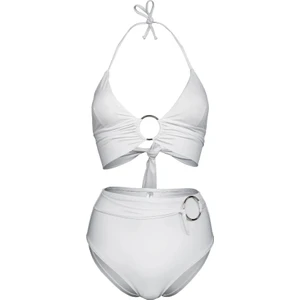 Beyaz Halka Aksesuarlı Yüksek Bel Çift Kat Özel Koleksiyon Tulumlu Şık Bikini Takım
