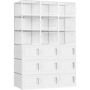 Ayakkabı Kutuları Seti 18 Istiflenebilir Plastik Ayakkabı Kutusu 44 Numara, 9 Şeffaf Kutu ve 9 Beyaz Kutu LSP009W01