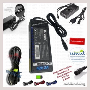 42V 2A Adaptör Tüm Modellere Uyumlu 3 Pin Hoverboard & Elektrikli Kaykay Şarj Adaptörü (Ucu Dikkat!)