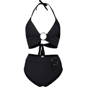 Siyah Halka Aksesuarlı Çift Kat Özel Koleksiyon Tulumlu Şık Bikini Takım