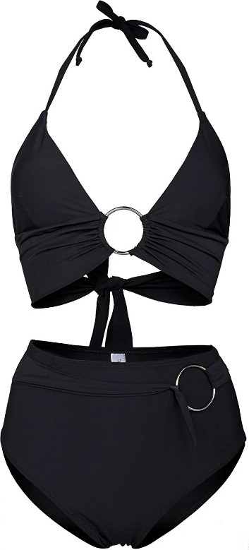 Transacoustic Siyah Halka Aksesuarlı Çift Kat Özel Koleksiyon Tulumlu Şık Bikini Takım görsel 3