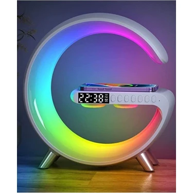 BT-2301 Rgb Masa Lambası Bluetooth Hoparlör Müzik Ritmik Saat Çalar Saat Kablosuz Şarj Cihazı