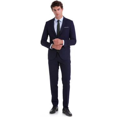 Hatemoğlu Lacivert D. Slim Fit Mono Yaka Desenli Klasik Takım