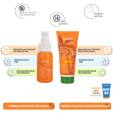Angie Sun Çocuk Güneş Kremi Spf 50 + Angie Sun Yüz Güneş Kremi Spf