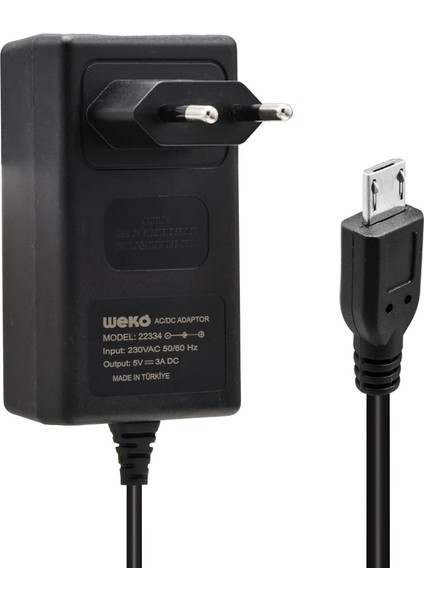 5 Volt - 3 Amper Mıcro USB Uçlu Yerli Üretim Priz Tipi Adaptör