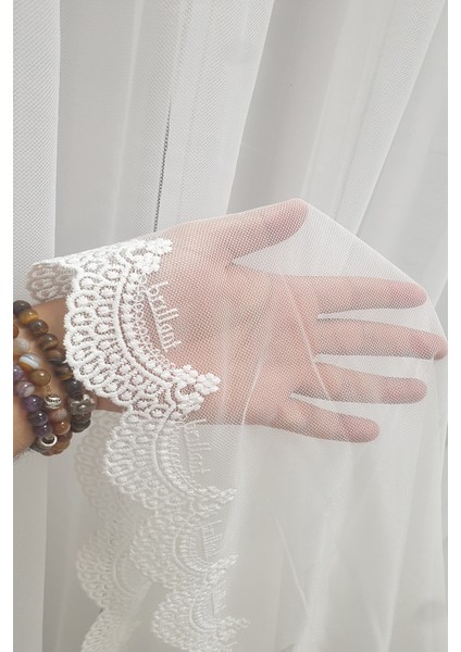 Grek Etek Uclu Tül Perde Etek Işlemeli Tül 3 Katpileli