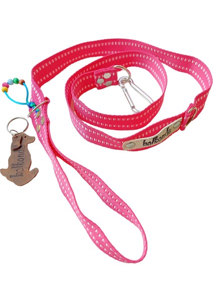 Köpek gezdirme tasması yumuşak sık dokuma kolon pembe beyaz şeritli genişlik:2,5cm uzunluk:120cm dağcı kancalı dog leash B3-8