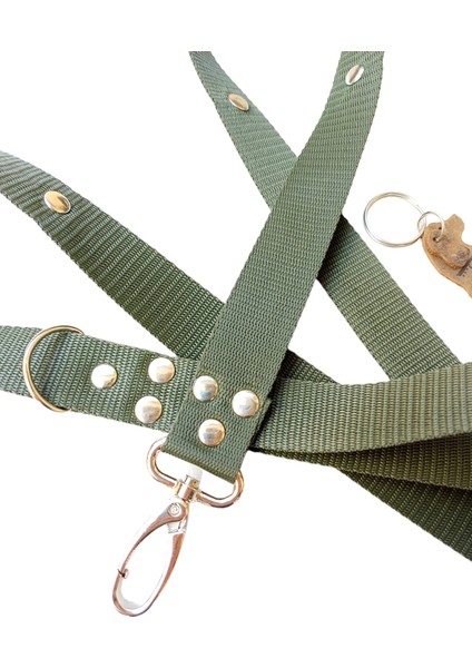 Köpek gezdirme tasması kolon koyu yeşil kayış metal trok zımbalı uzunluk:120cm genişli:2,5cm dog leash B3-9