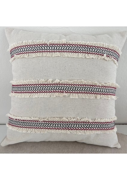 Mini Çift Püsküllü Keten Krem Kırlent Kırlent Kılıfı 43 x 43 cm