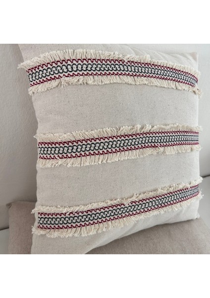 Mini Çift Püsküllü Keten Krem Kırlent Kırlent Kılıfı 43 x 43 cm modelleri