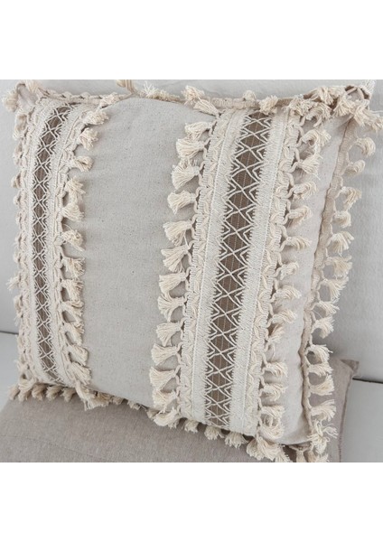 Kalın Dantel Ponponlu Krem Kırlent Kırlent Kılıfı 43 x 43 cm modelleri
