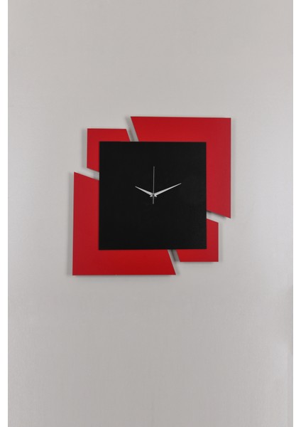 Ahşap Lazer Kesim Kırmızı Duvar Saati 50 cm - Puzzle