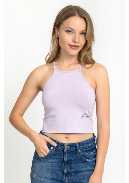 Kadın Halter Yaka Ince Askılı Crop Bluz Açık Lila fiyatları