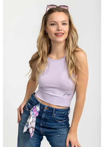 Kadın Halter Yaka Ince Askılı Crop Bluz Açık Lila indirimleri